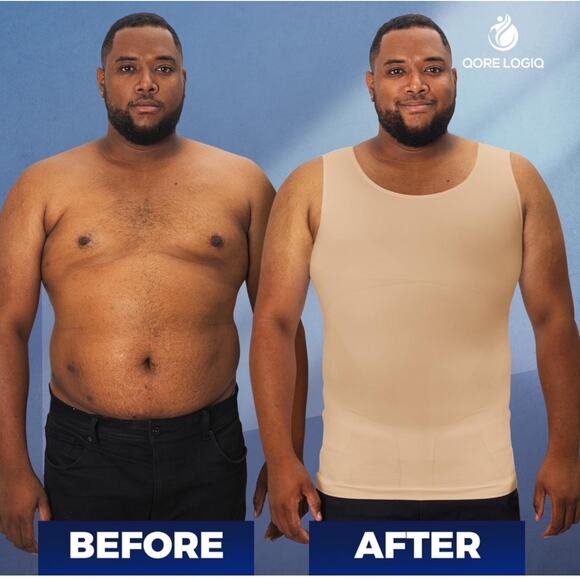 QORE LOGIQ Gynecomastia Body Shaper Compression Beige XXL - Picture 2 of 5